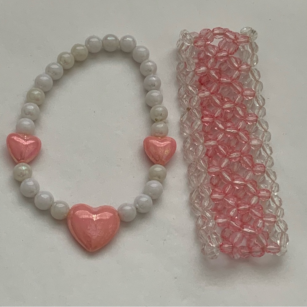 VINTAGE GIRLS 2 PEARL BEADED BRACELETS SET STRETCHES 1980’s PARTY PLAY DRESSUP - Picture 3 of 8